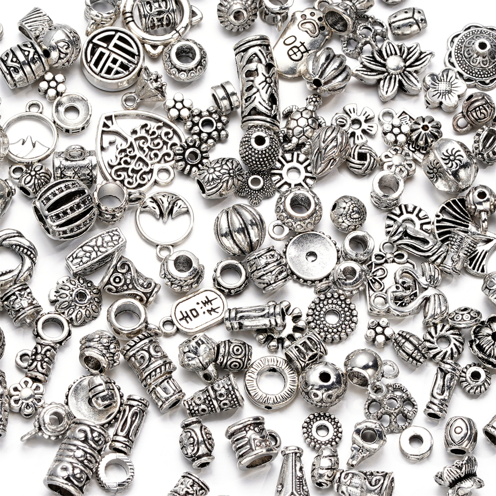 20/50Grams Ancient Silver Color Alloy Mixed Beads Big Hold Spacer Bead Pendants Charms for DIY Jewelry Making Accessories