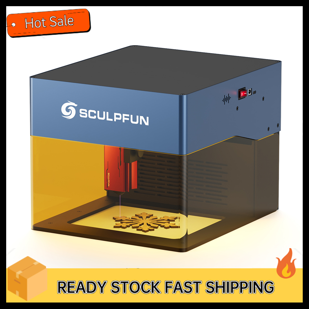 Sculpfun iCube Pro 5 W Lasergravierer, tragbare Lasergravurmaschine mit Rauchfilter, Temperaturalarm, ultrafeines 0,06 mm Laser