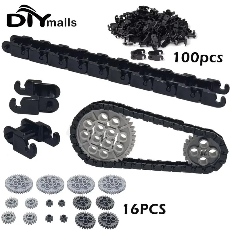 100 pçs conjunto de engrenagens técnicas link corrente tijolos engrenagens conjunto peças 3711 14696 10928 94925 3648 3649 para moc blocos de construção trem brinquedos