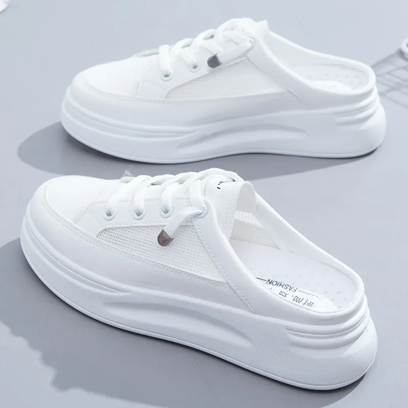 2024 Zomer Nieuwe Baotou Mesh Ademende Witte Schoenen Modieuze Casual Half Slippers Ronde Neus Vrouwen Sandalen GEEN: M12