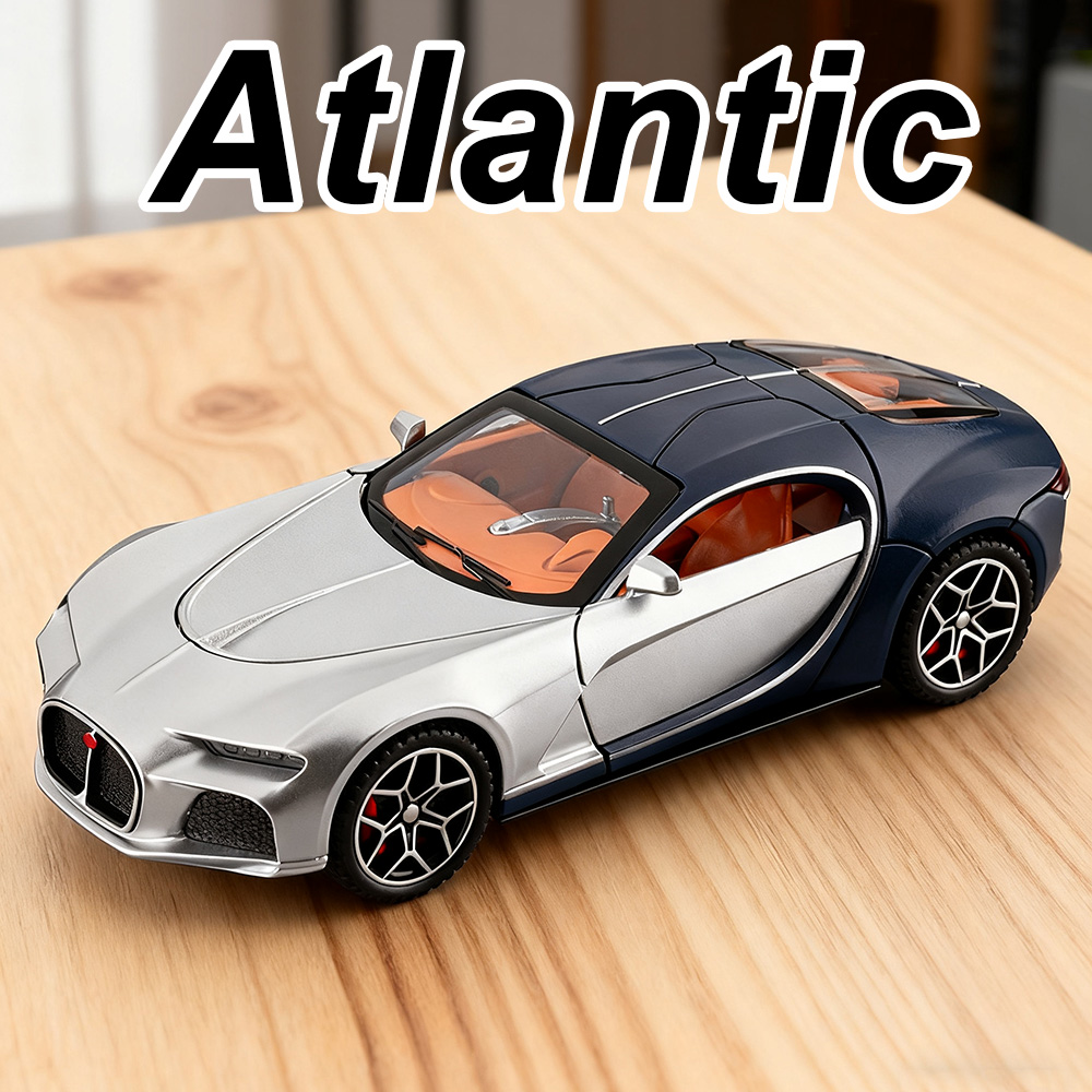 1:32 Atlantic Tourbillon Model Mobil Mainan Diecast Alloy, Pintu Terbuka, Suara & Lampu, Tarik Mundur, Model Miniatur, Hiasan Meja Kantor