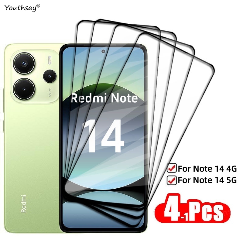 4-1 pezzi di vetro per Redmi Note 14 vetro temperato Redmi Note 14 protezione dello schermo vetro dello schermo proteggere la pellicola del telefono Redmi Note 14