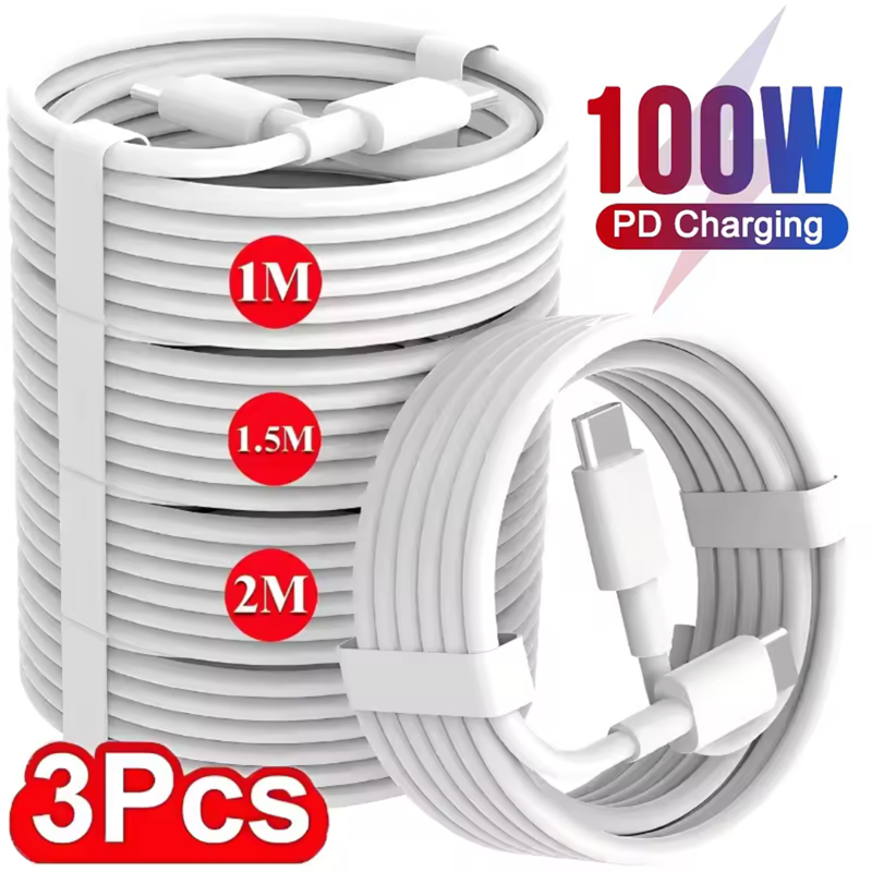 Cable de carga rápida tipo C a tipo C, 100W, Cable de datos para Samsung, Xiaomi, Huawei, USB C, 3 uds.