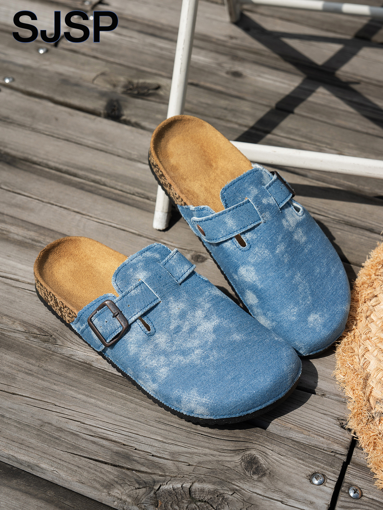 Nieuw model voor alle seizoenen, herfst- en winter dames antislip modieuze vrijetijdsschoenen, kurk dikke zolen platte halve teen pantoffels, instappers, casual gespontwerp geschikt voor alle seizoenen en buitenactiviteiten
