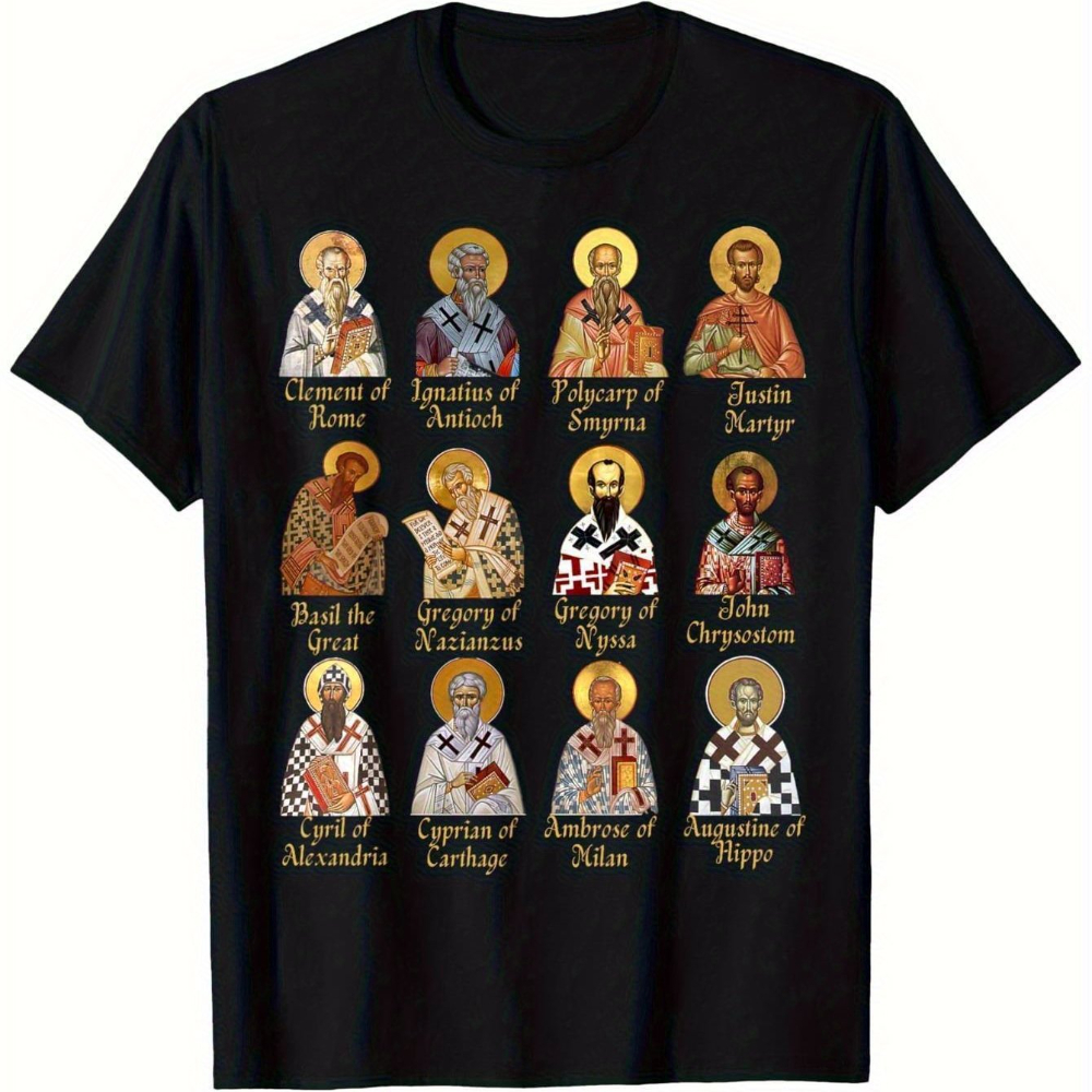 Kaos Unisex Wheat&Chaff Augustine Ambrose Desain Grafis Religius 12 Orang Bapa Gereja Kaos Crew Neck Lembut dan Bernapas