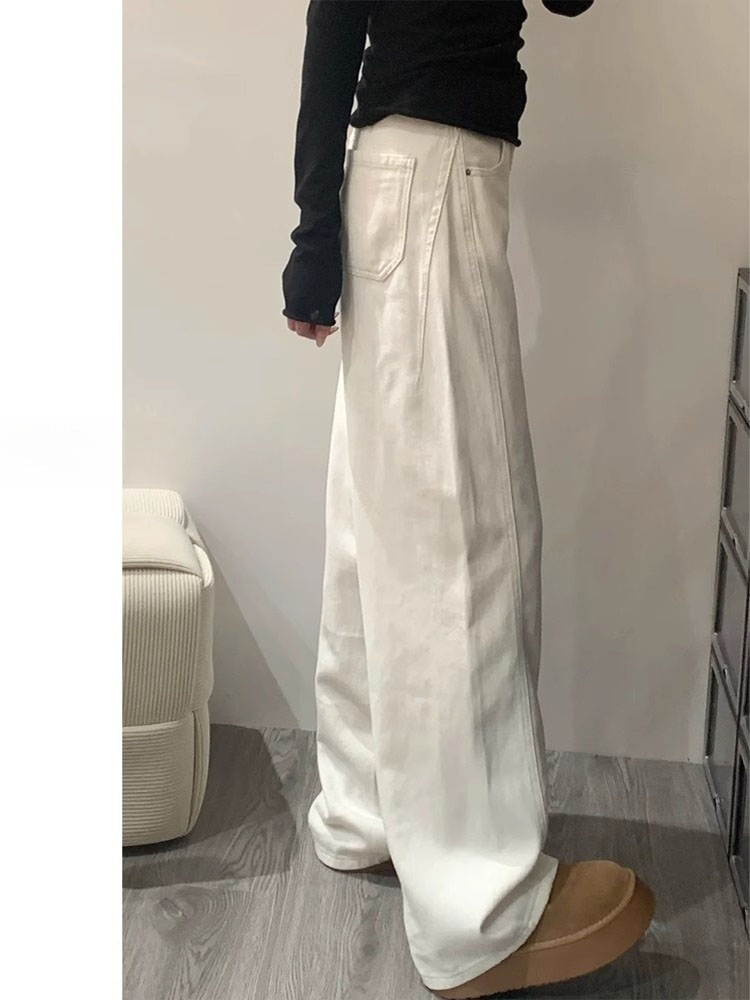 High Waist Wide Leg White Denim Jeans Women's Loose Drapey Straight Cut Trousers Autumn New Sle Casual High Waist Jeans