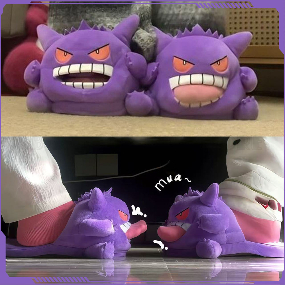 Sandal Rumah Boneka Gengar Anime Baru, Desain Lidah Terjulur Lucu, Sol Lembut, Imut, Nyaman, Hangat untuk Musim Dingin, Sandal Rumah untuk Pasangan, Mainan