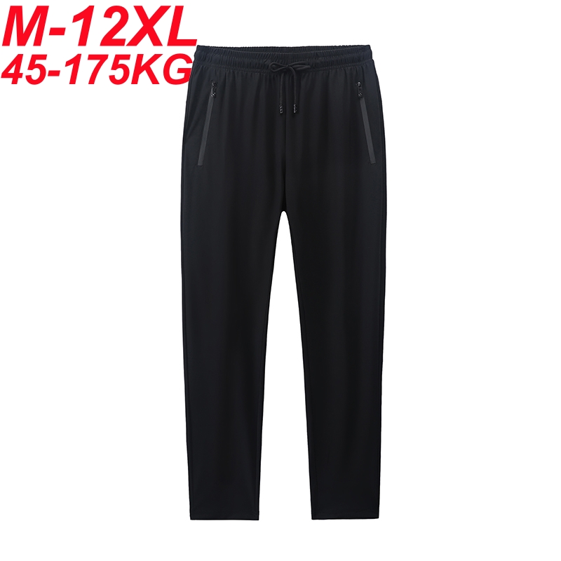Spodnie męskie sportowe casualowe w dużych rozmiarach 7XL 8XL 9XL 10XL 11XL 12XL, luźne, oddychające, z prostymi nogawkami, z szybkoschnącego jedwabiu lodowego, idealne na lato.