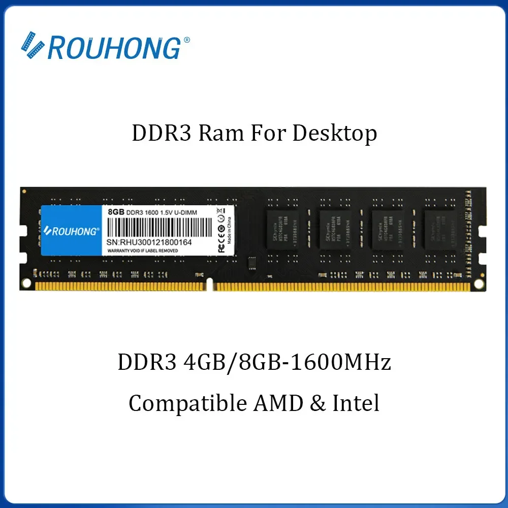 Rouhong Memoria ram DDR3 8GB 1600MHZ Memory 8GB 4GB 1.5V 240pin 1600MHz PC3 Udimm DIMM Desktop Memory RAM