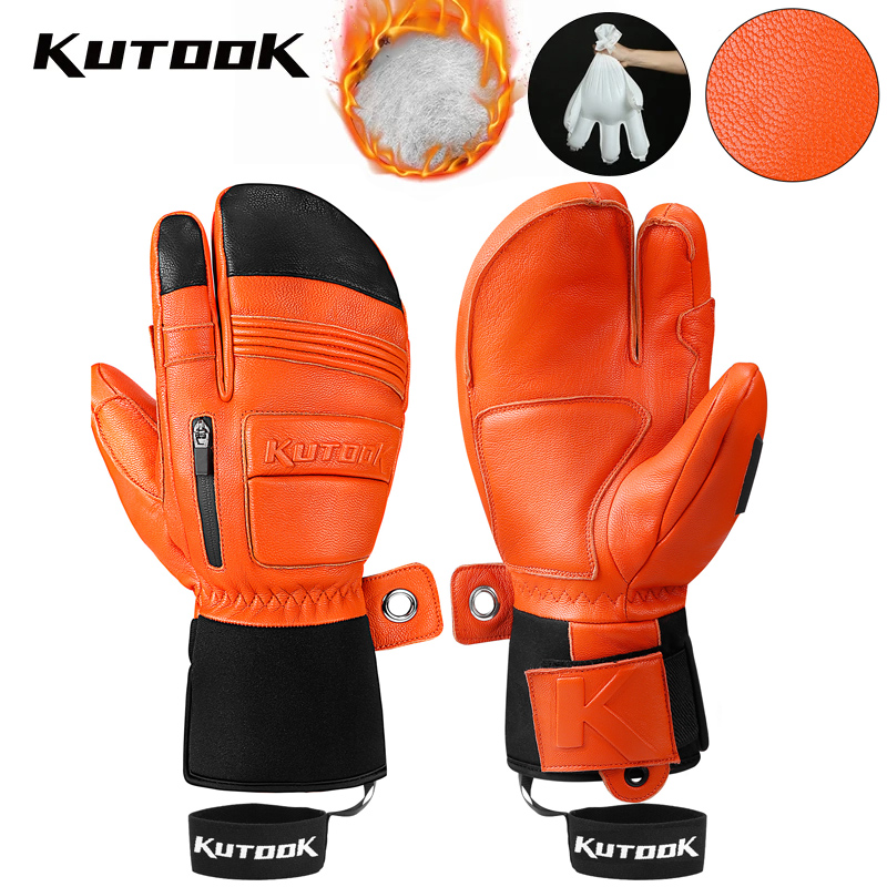 Kutook luvas de esqui de inverno luvas de couro de pele de cabra 3m thinsulate luvas de snowboard térmicas quentes luvas de esqui à prova dwaterproof água das mulheres dos homens