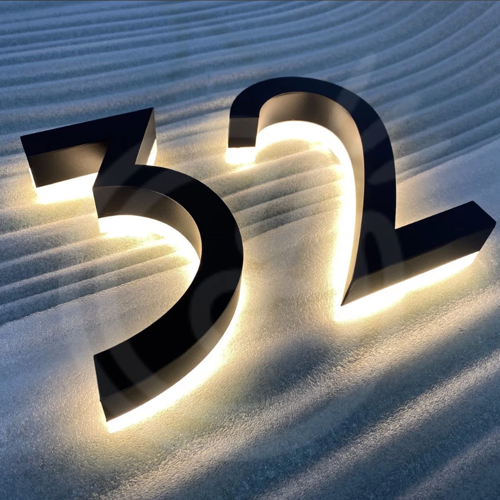 Numéro de maison LED personnalisé, lettres métalliques d'extérieur, panneau pour vitrine d'affaires, sigalisation de numéro de maison rétroéclairée étanche