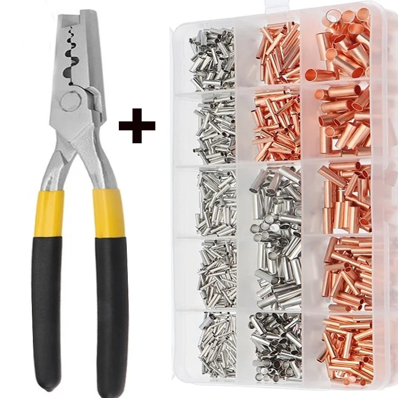 970 Pcs/set Pipa Tembaga Koneksi Kawat Gabungan Kecil Pipa Tembaga Kabel Crimp Terminal Lug Bushing Kit dengan Heat Shrink Tube tang