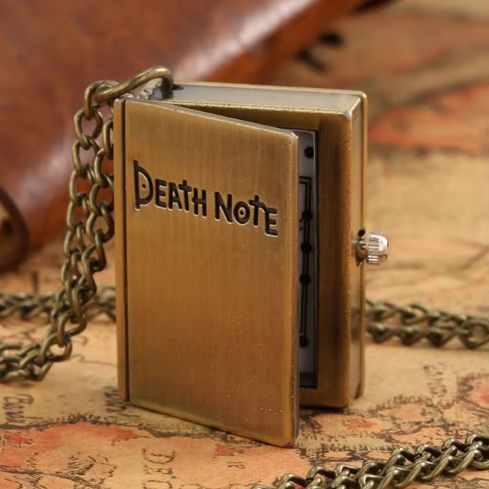 Anime japonês antigo colar corrente relógio pingente death note book relógio de bolso de quartzo para homens