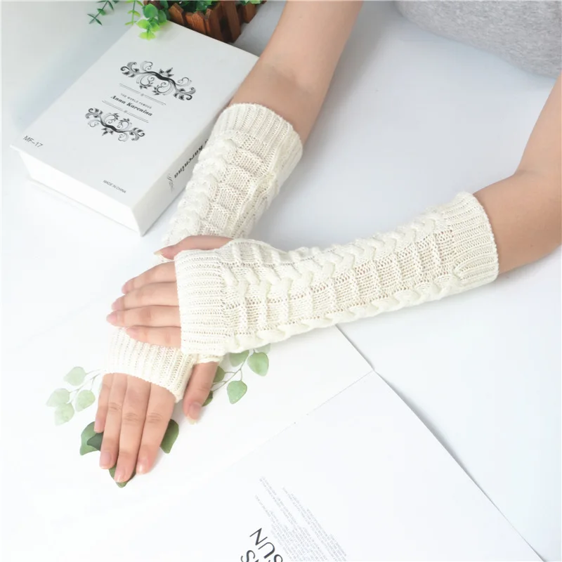 Luvas sem dedos de losango feminino, manga de pulso, aquecedor de mãos, meias luvas longas, outono, inverno, meninas, 1 par