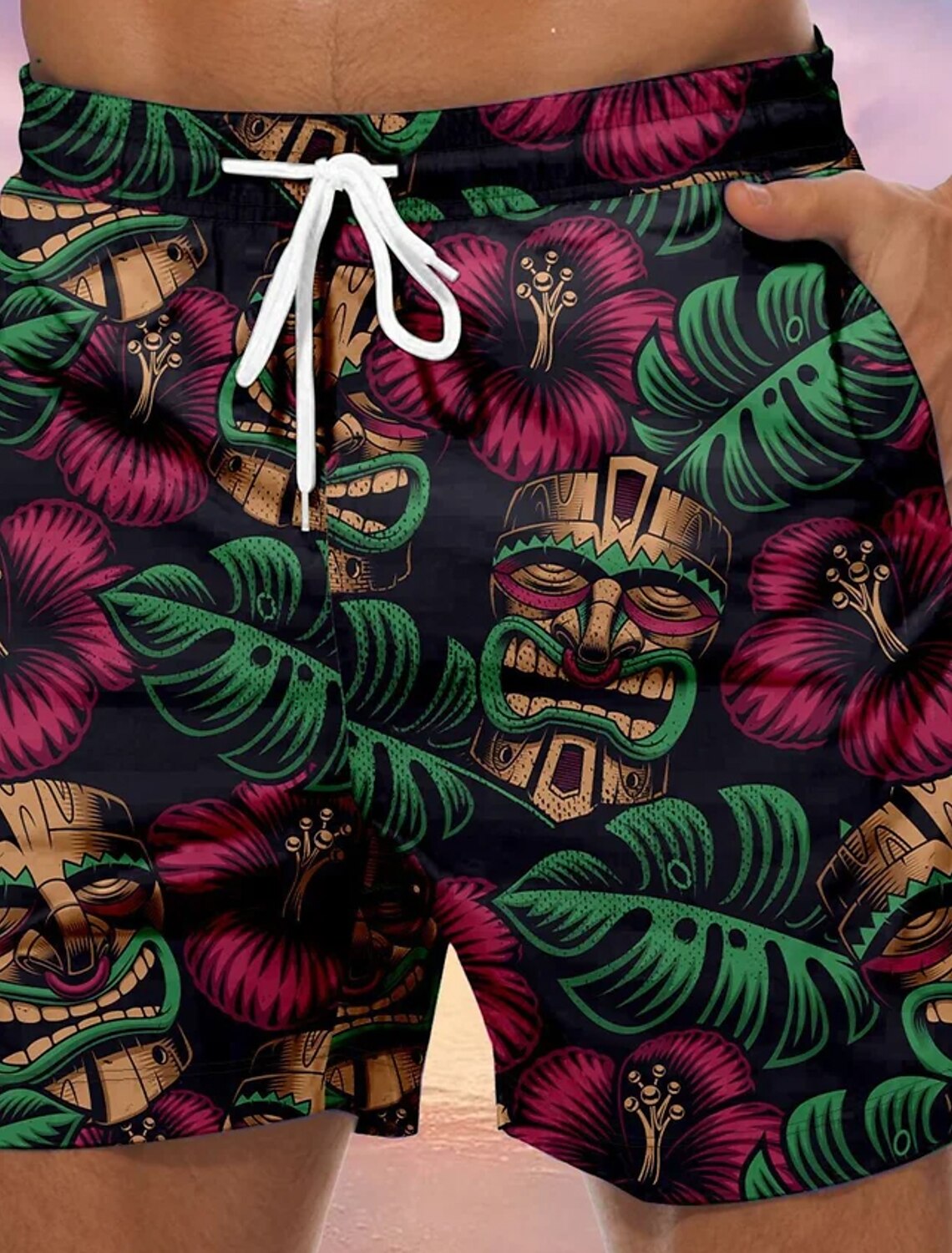 Men's Board Shorts Beach Shorts Drawstring Tiki Graphic Coconut Tree Quick Dry Short Casual Holiday Hawaiian 4 Micro-elastic