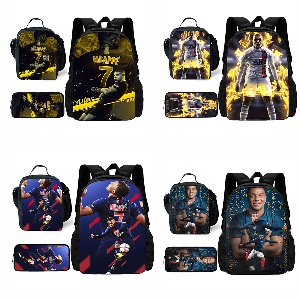 Mochila deportiva de fútbol para niños, escuela para k-ylians con bolsas para el almuerzo, bolsas para lápices M-Mbappes, mochilas escolares para niños y niñas, el mejor regalo