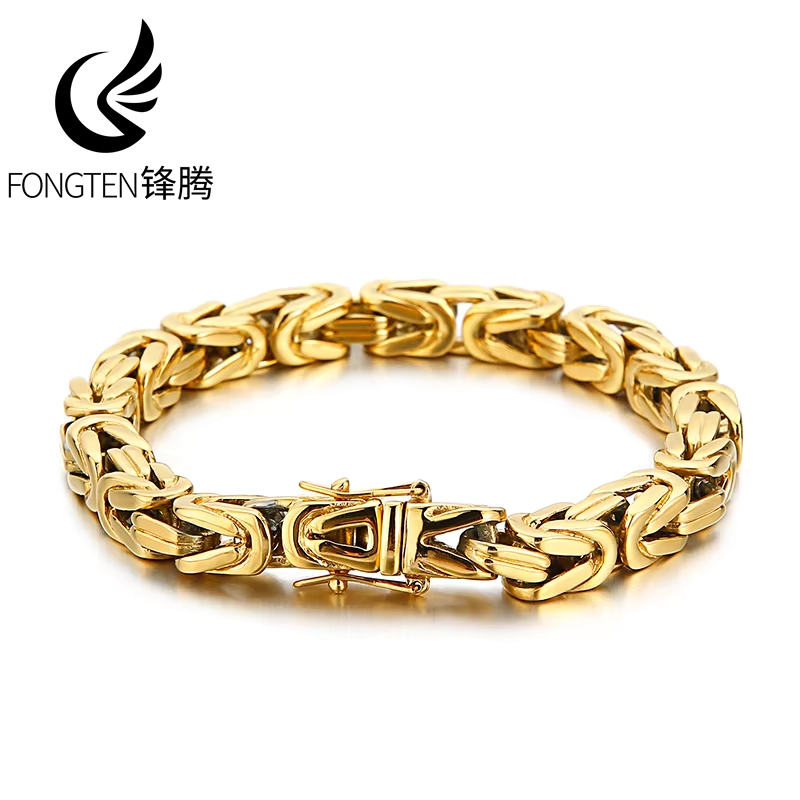 Fongten-pulsera bizantina para hombre, brazalete de cadena de acero inoxidable, joyería de Color dorado y plateado, estilo Hip Hop