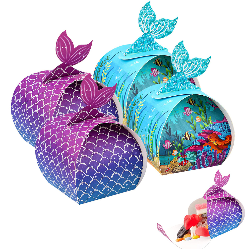 12 pièces queue de sirène petite sirène fête d'anniversaire sac de friandises sous la mer sacs de friandises sur le thème boîtes à bonbons petits cadeaux pour les invités