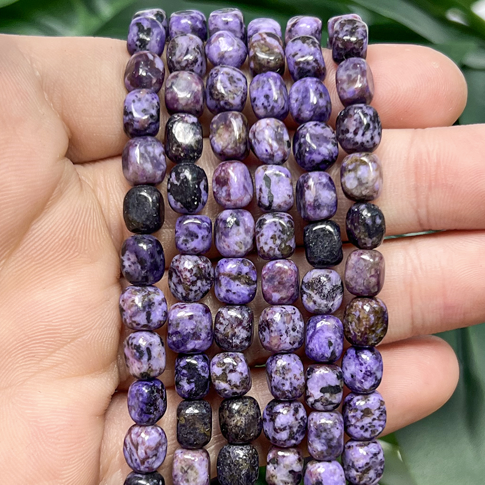 Manik-manik Batu Alam 6x8mm Charoite Sedimen Laut Turquoise Jasper Manik-manik Persegi untuk Pembuatan Perhiasan DIY Gelang Kalung 15''