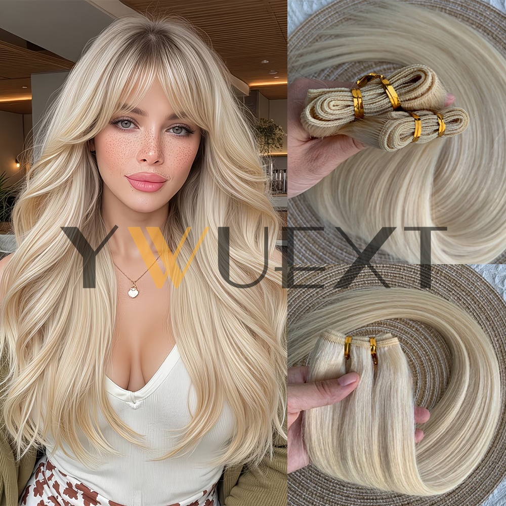 Naturalne blond doczepiane pasma włosów ludzkich, proste, 12-22 cale, brazylijskie pasma włosów do wszywania, naturalne proste czarne brązowe blond włosy, 50g dla kobiet.