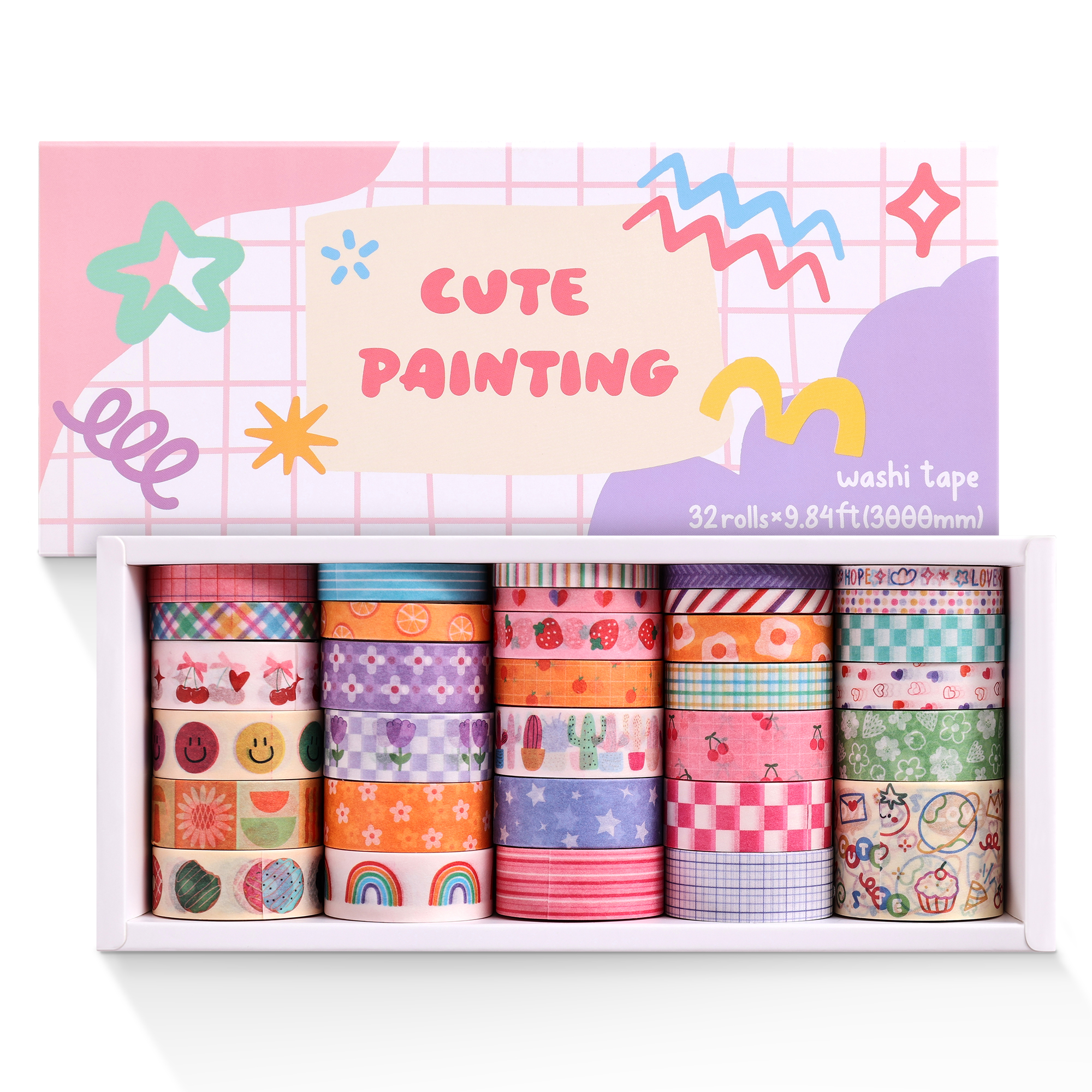 32 rouleaux de ruban Washi inscriptible à fleurs colorées et mignonnes, rubans décoratifs pour Scrapbooking et journal, fournitures pour journaux indésirables,