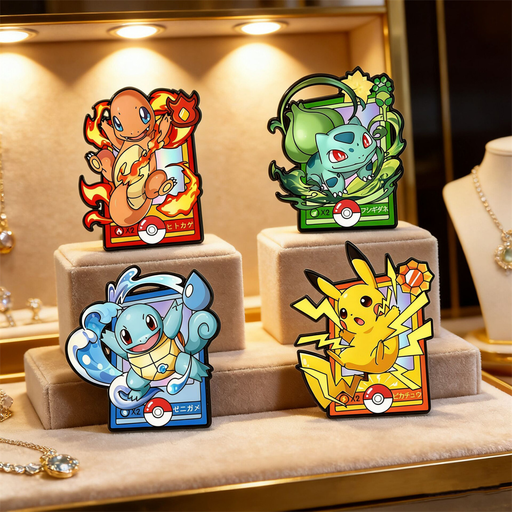 4 Stück Cartoon Charmander Emaille-Pins Metallbroschen Anstecknadeln für Rucksack Kleidung Schmuck Accessoire Geschenk für Freunde