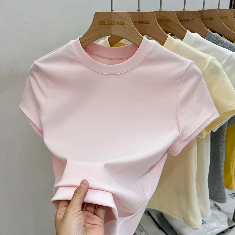 Zjaiss 2026 o-pescoço moda camiseta verão sexy básico topo sólido manga curta das mulheres tshirt casual coreano streetwear