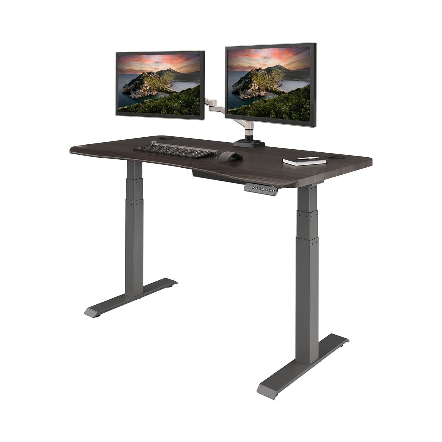 54x26 Electric Height Adjustable Desk Sit Stand Curved Edge 4 Memory Quick Assembly 200lb Espresso Customized