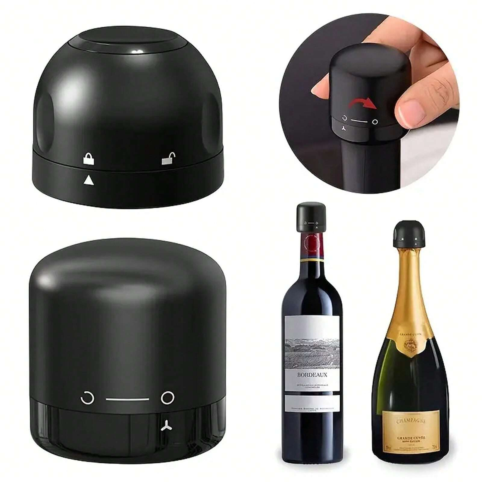 1pc preto cozinha doméstica vedação garrafas de vinho tinto rolhas mini preservação rotação à prova vazamento vinho champanhe rolhas tampa
