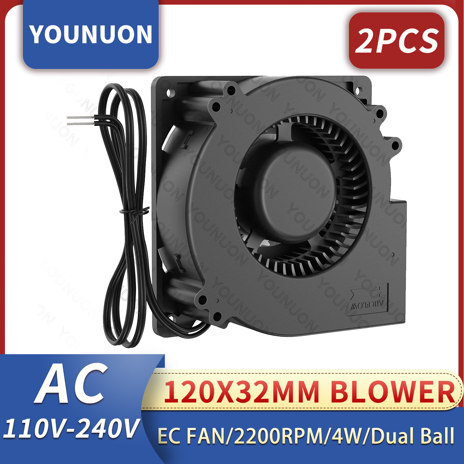 2PCS YOUNUON 12032 EC Brushless พัดลม 110V 120V 220V 12cm 120mm Axial Fan Dual BALL BEARING Air ปริมาณ Turbine เครื่องเป่าลมพัดลม