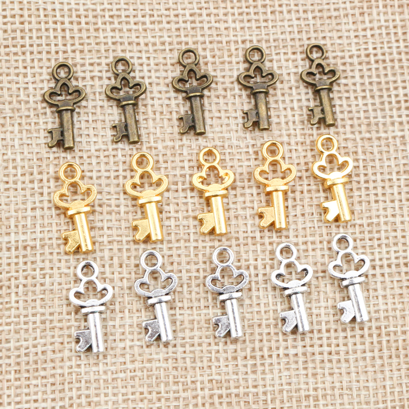 50pcs 17x7mm Antike Bronze Gold Silber Überzogene Schlüssel Handgemachte Charme Anhänger DIY für Armband Halskette Schmuck, der