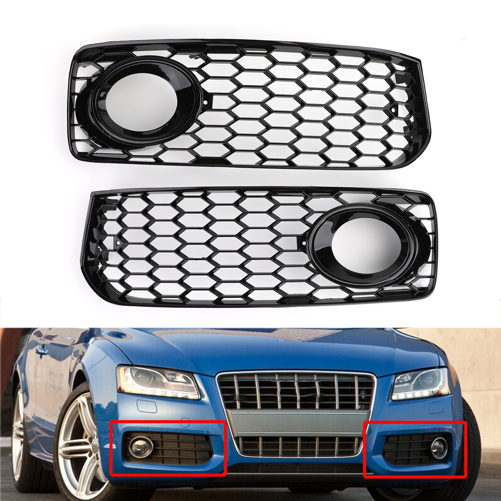 Artudatech 2x Kratka przeciwmgielna z czarną listwą do Audi A5 S-Line S5 B8 RS5 2008-2012