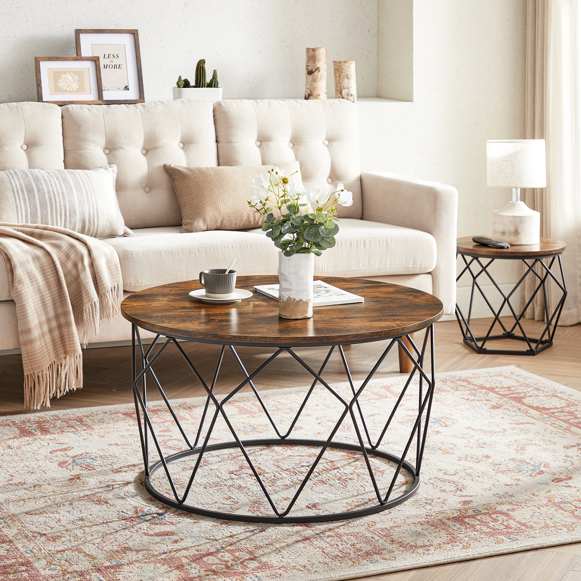 VASAGLE Round Coffee Table, Living Room Furniture Steel Frame for Living Room, Bedroom, Office, Industrial Style