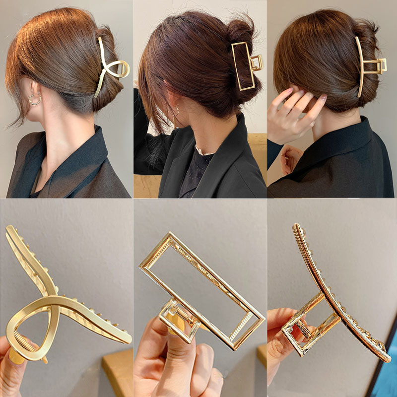 Nuevas Pinzas para el Cabello Elegantes para Mujer 2026, Doradas y Plateadas, con Diseño Geométrico Hueco, de Metal, Tipo Garra, Accesorios de Moda para el Cabello