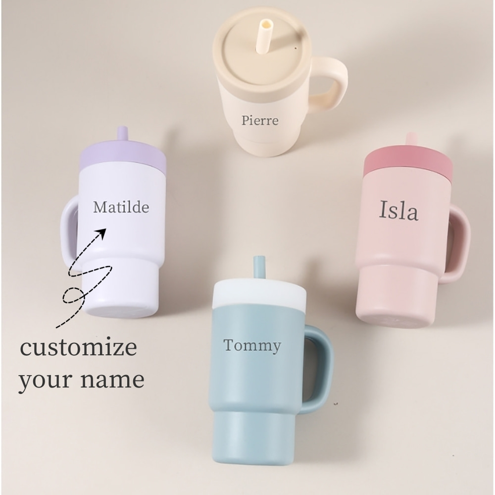 Vaso de Silicona de 400 ml con Nombre Personalizado, Botella de Agua de Acero Inoxidable Personalizada, Botella de Agua Deportiva a Prueba de Fugas para Niños y Adultos