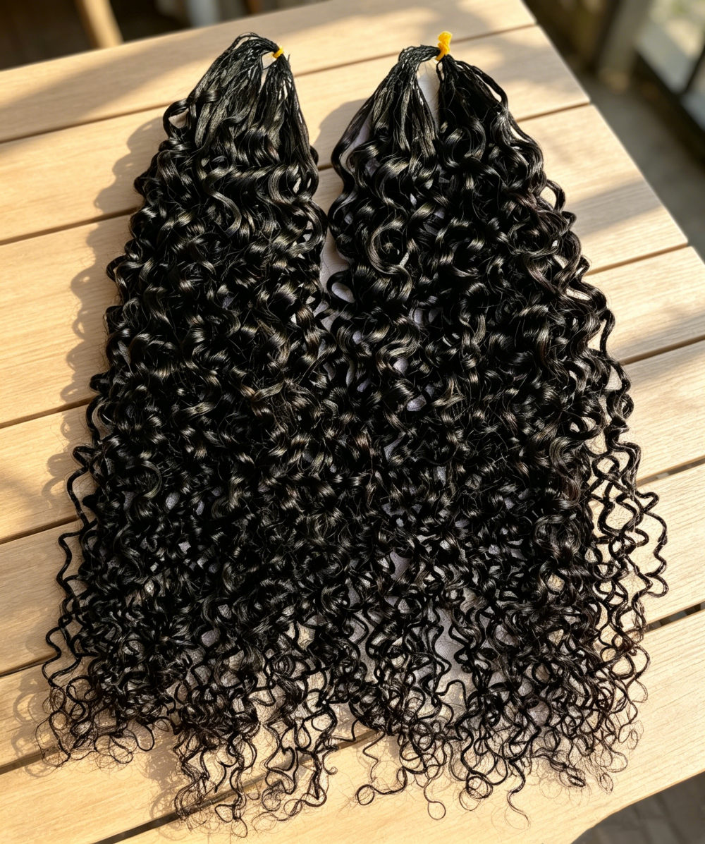 Extensiones de Cabello Humano Rizado en Espiral con Nudos Milagrosos para Trenzas Boho, Nudos Invisibles Preseparados, Extensiones de Cabello Humano Rizado Kinky sin Nudos, Reutilizables, Pre-enlazadas, Negras Naturales, Paquetes de Cabello Humano con Hil