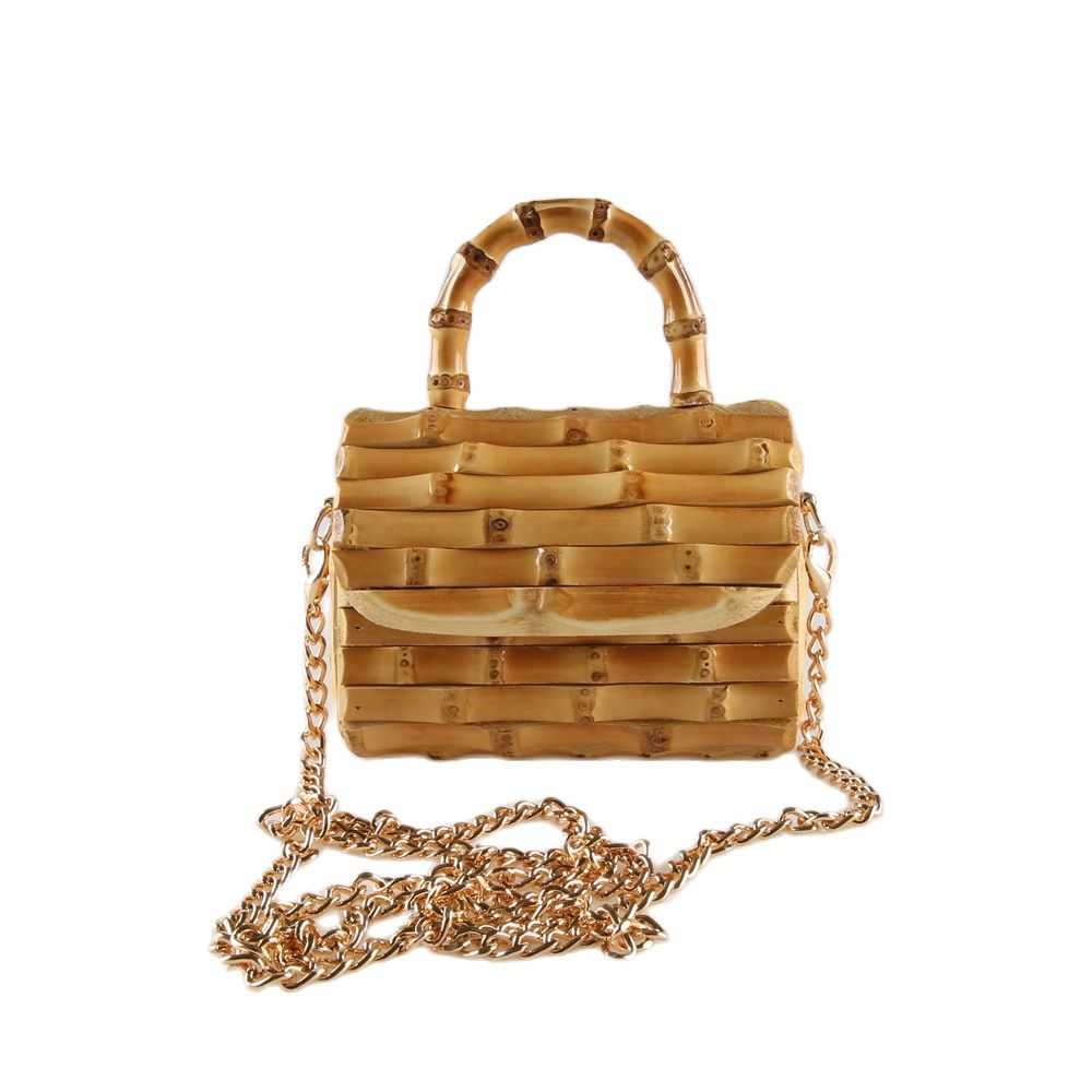 Lange ketting unieke handgemaakte natuurlijke houten rotan stro bamboe wortel handvat kleine mini cross body messenger schoudertas handtas
