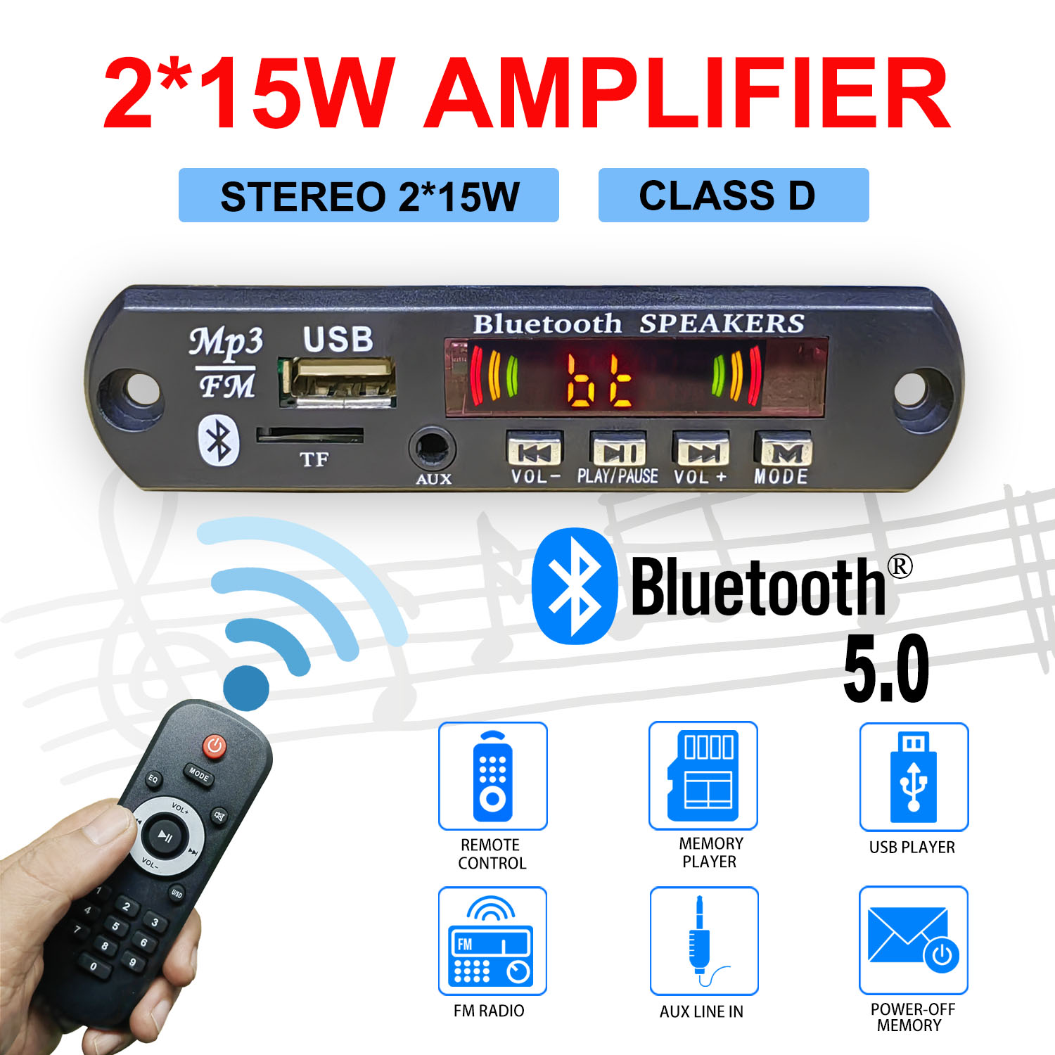DC 5 В-32 В 30 Вт Bluetooth5.0 усилитель декодер плата MP3-плеер FM-радио TF USB 3,5 мм AUX модуль приемник автомобильный комплект аудио