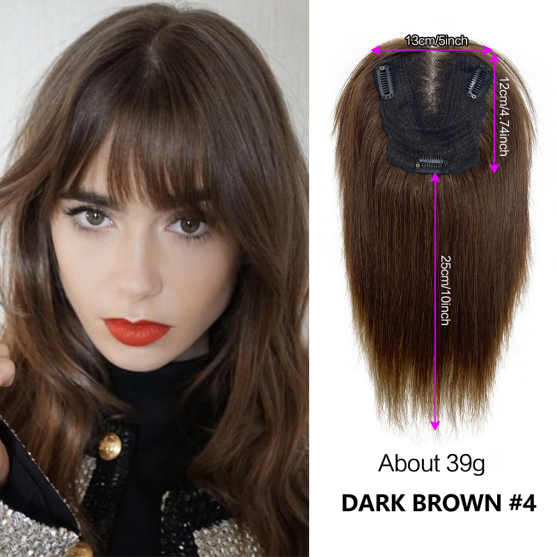 25Cm 100% Menselijk Haar 13X12Cm Haarnetje Pony Toppers Clip In Haarstukjes Met 3d Air Pony Echt Haar Voor Vrouwen Rechte Franje