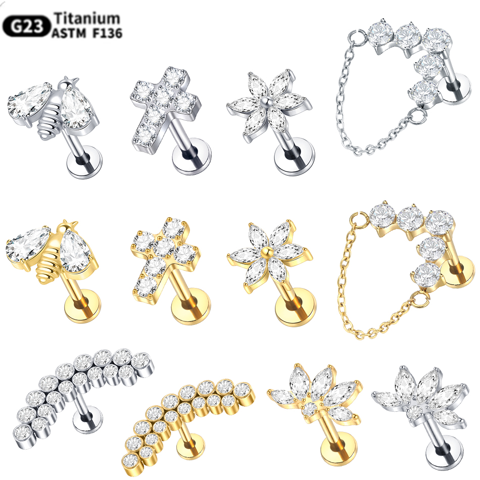 1PC Titanium Oor Piercing Kraakbeen Oorbellen Tragus Helix Pirsing Labret Piercing Cross Oorlel Lip Ringen Daith Sieraden vrouwen