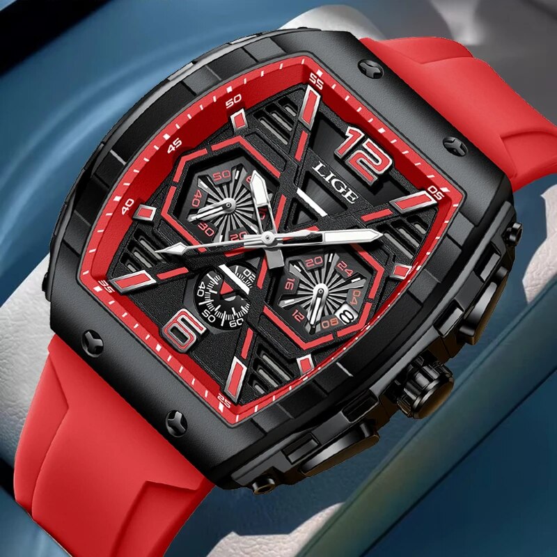 LIGE Top Marca de Luxo Mens Relógios Relógio Esportivo À Prova D 'Água Pulseira de Silicone Cronógrafo Relógio de Pulso de Quartzo Relogio masculino + CAIXA