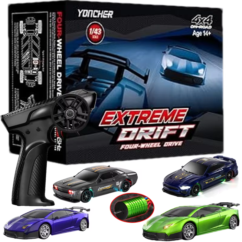 Samochód wyścigowy driftowy 4WD 1/64 lub 1/43 Mini zdalnie sterowany szybki samochód elektryczny na radiu, zabawka wyścigowa dla dzieci, chłopców i dorosłych