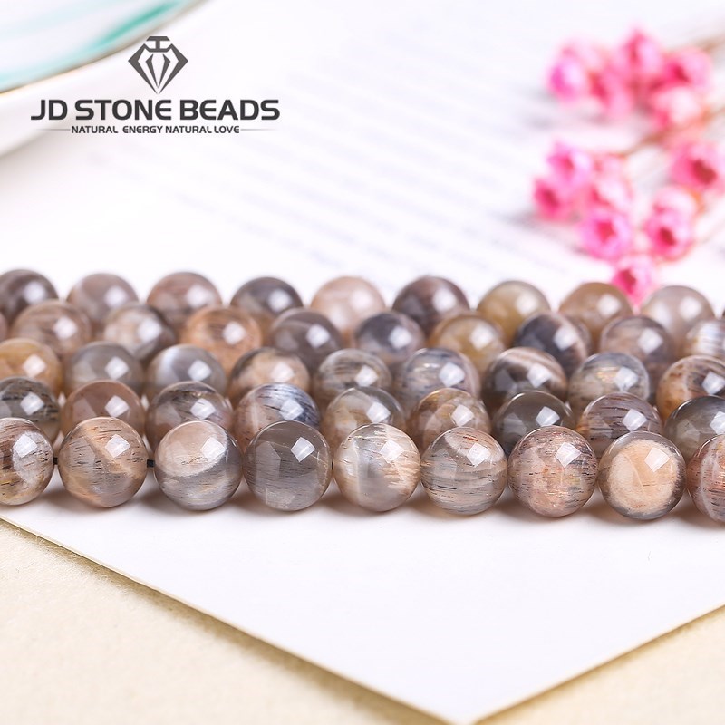 Pierre de lune noire naturelle, perles rondes, amples, pour la fabrication de bijoux, accessoires pour colliers et bracelets
