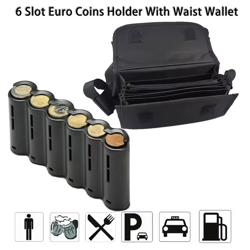 6 Slots Euro Münz spender Fahrer Kellner Geldbörse Taille Brieftasche Reiß verschluss Tasche Münz sortierer Sammler Bargeld Quittung Münzen sicher