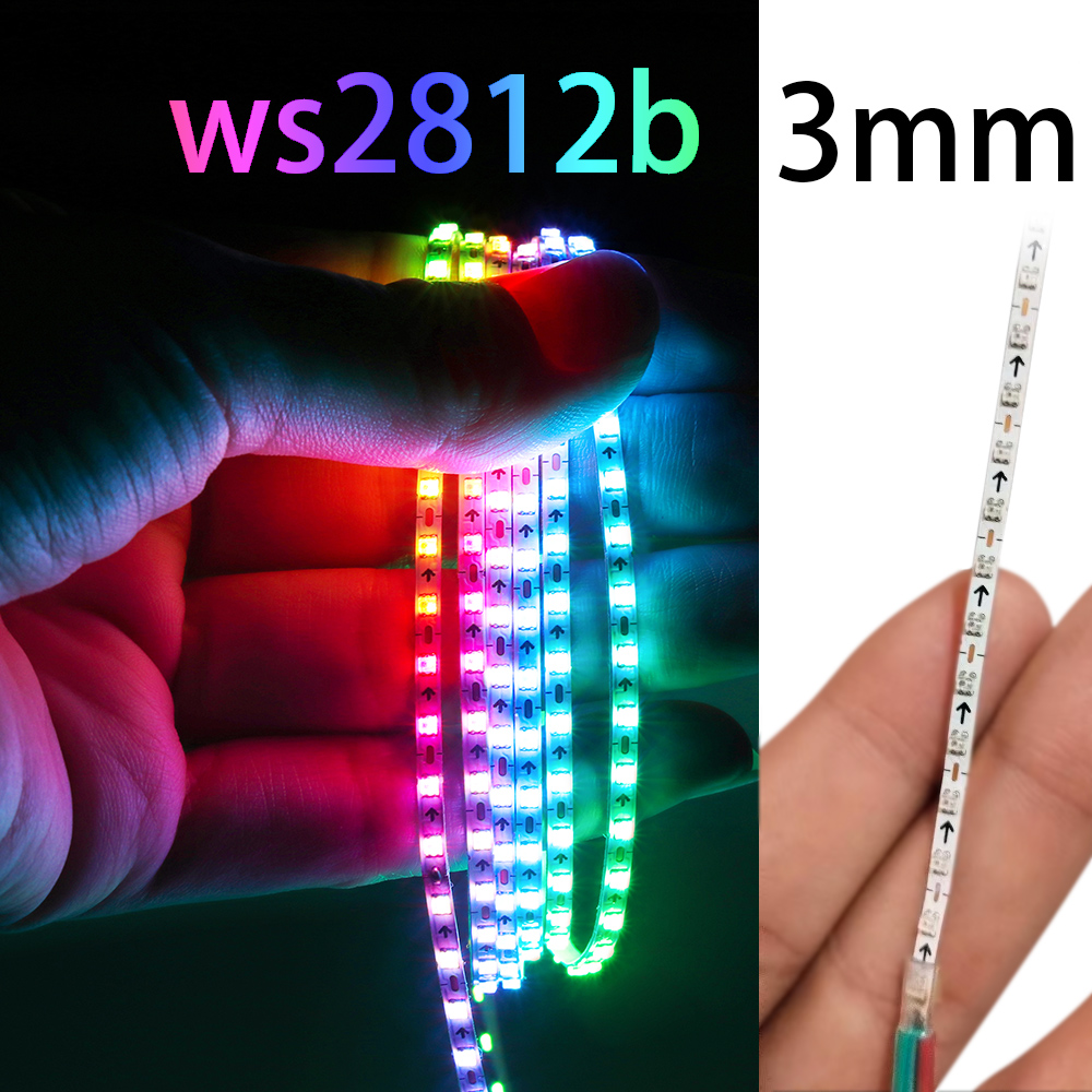 Superdünnes 3 mm WS2812b LED-Streifenlicht, DC 5 V, 12 V, individuell adressierbar, SPI, RGB-Pixel, LED-Band, Traumfarbe, DIY