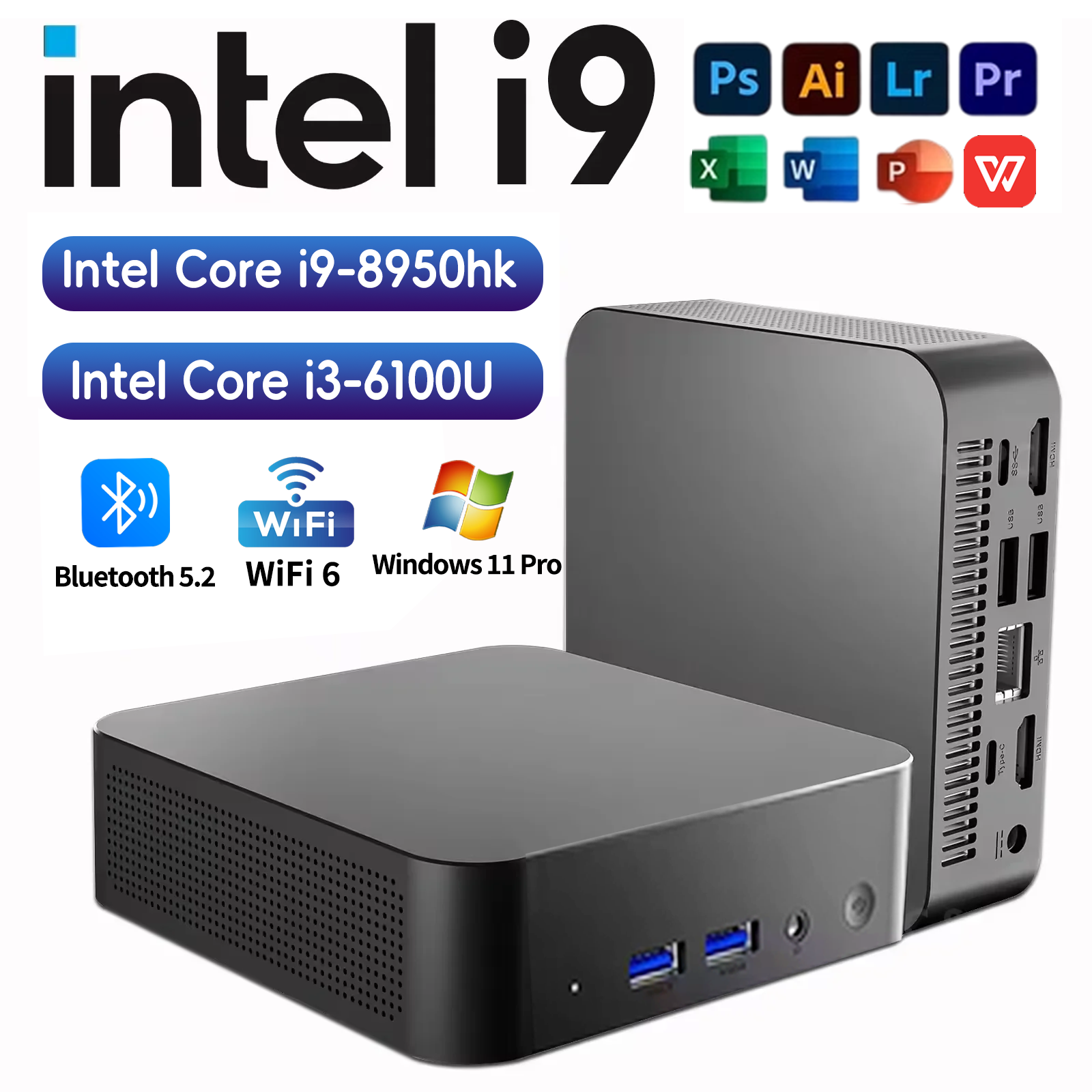 Windows 11 MINI PC Intel Core i9 8950HK/Core i3 6100U MINI PC 16GB DDR4 2048GB SSD  WIFI 6 BT5.2 Gaming MINI PC