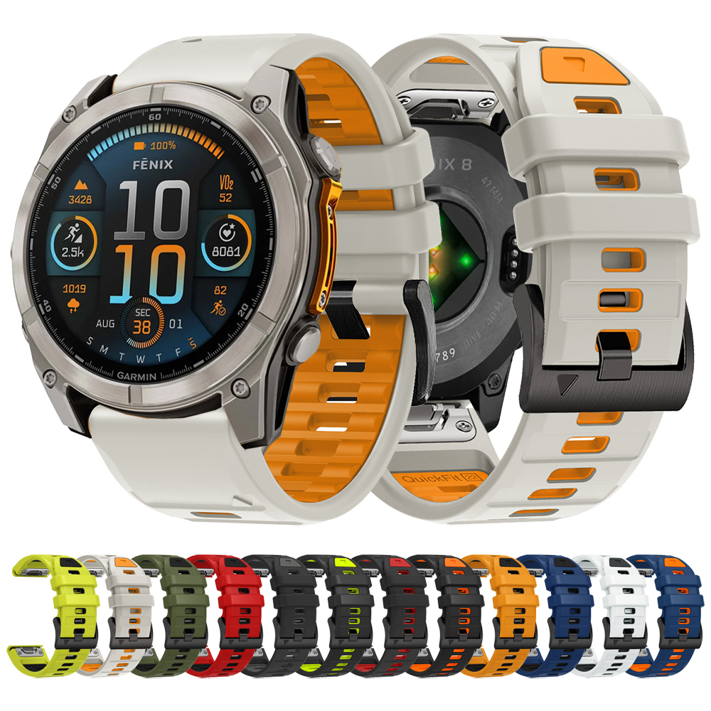 Correa QuickFit de 26 mm y 22 mm para Garmin Fenix 8, E 8, 7, 7X, 6, 6X, 5, 5X/Epix Pro 47 mm, 51 mm/Enduro 3, Correa de Silicona Bicolor
