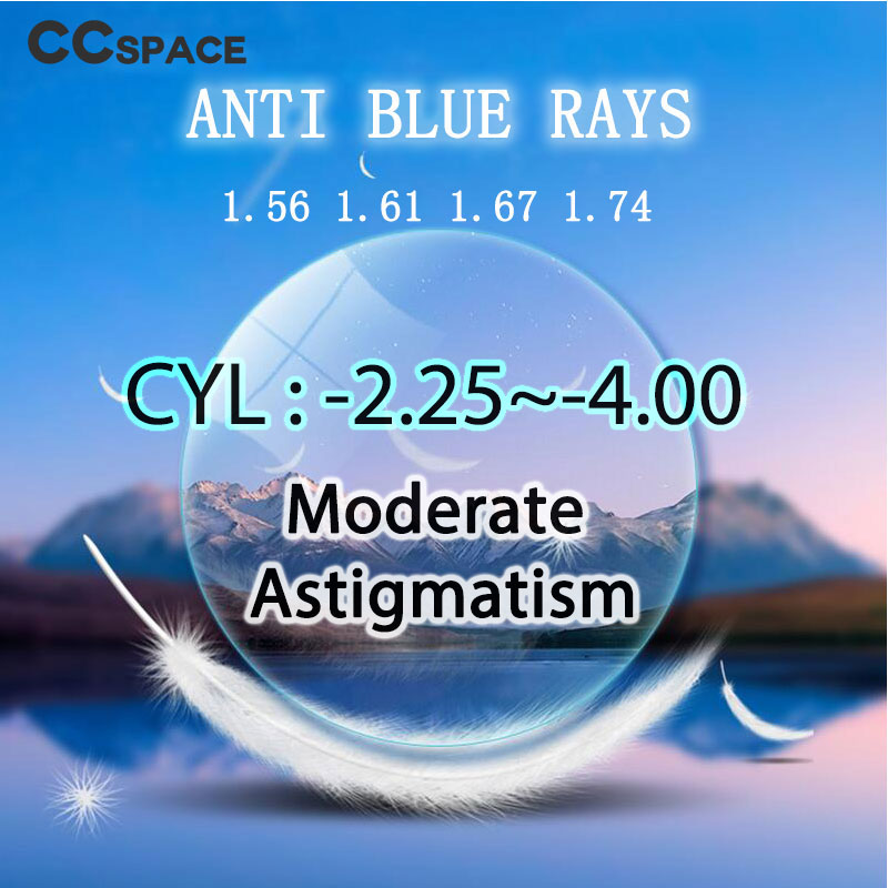 009 Par de Lentes Ópticas para Astigmatismo Moderado CYL 2.25~4.00 Prescripción para Miopía y Presbicia Índice 1.56 1.61 1.67 1.74 GREEN-EMI