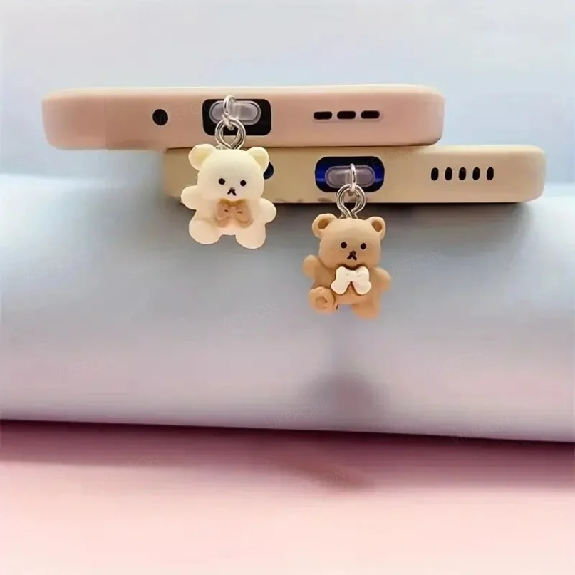 Liontin Sumbat Debu Ponsel Beruang Kecil yang Lucu untuk iPhone Samsung Xiaomi Tipe-c/iOS/Aksesori Steker Debu Sel Antarmuka USB Mikro