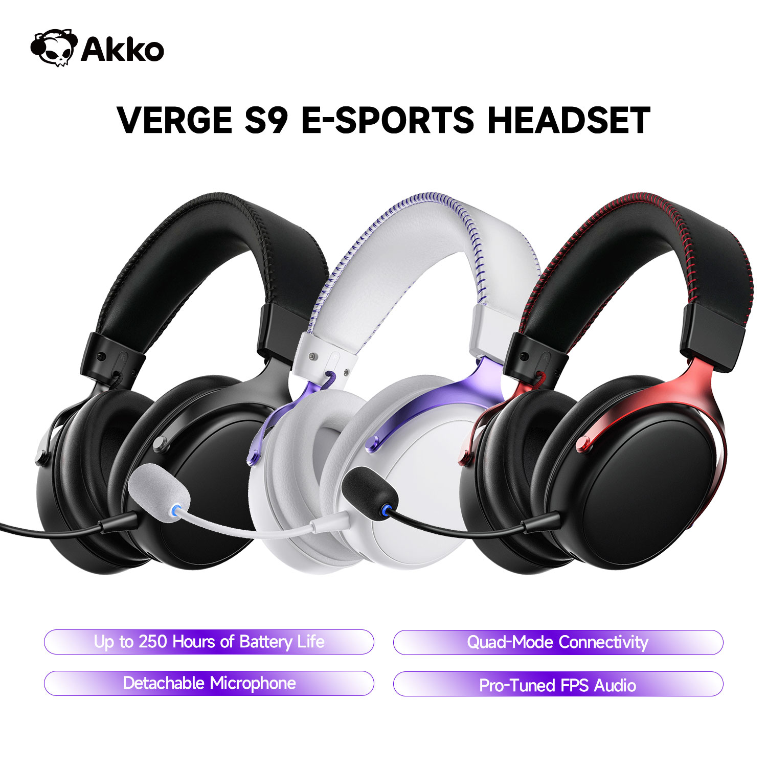 Игровая гарнитура AKKO Verge S9 с микрофоном, четырехрежимная, с объемным звуком 7.1, профессионально настроенная для FPS, 53-мм динамик
